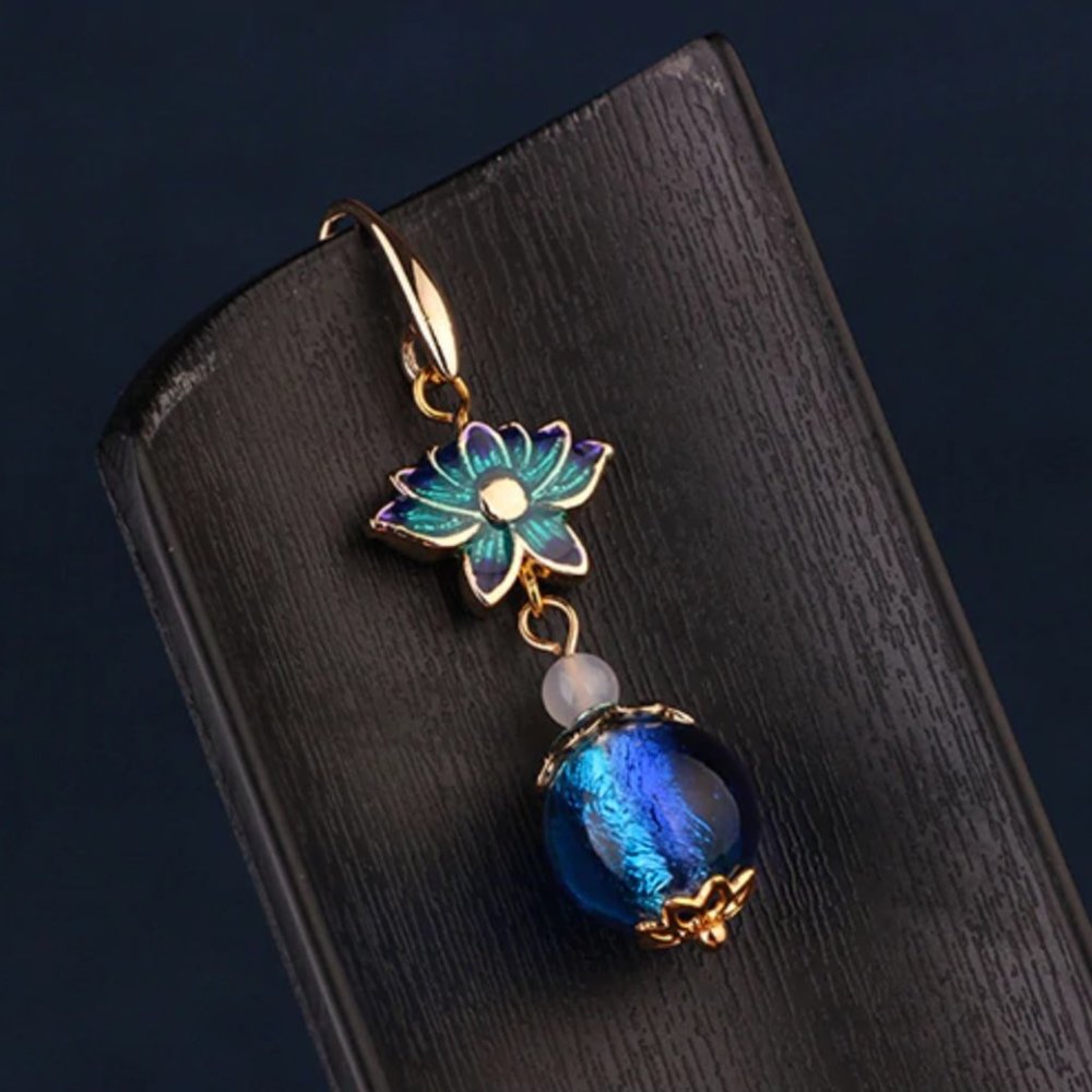 14K Gold Plated Spiritual Lotus Flower Earrings - Picture 9 of 16